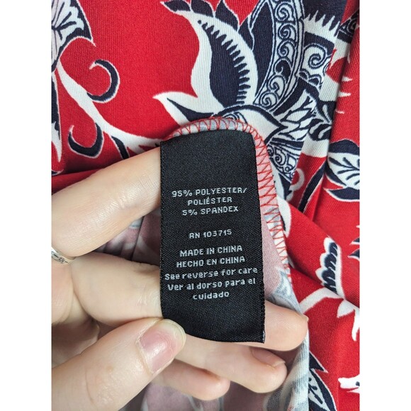 Zac & Rachel Blouse Womens 2X Red Floral Three Quarter Sleeve Top - Picture 4 of 7